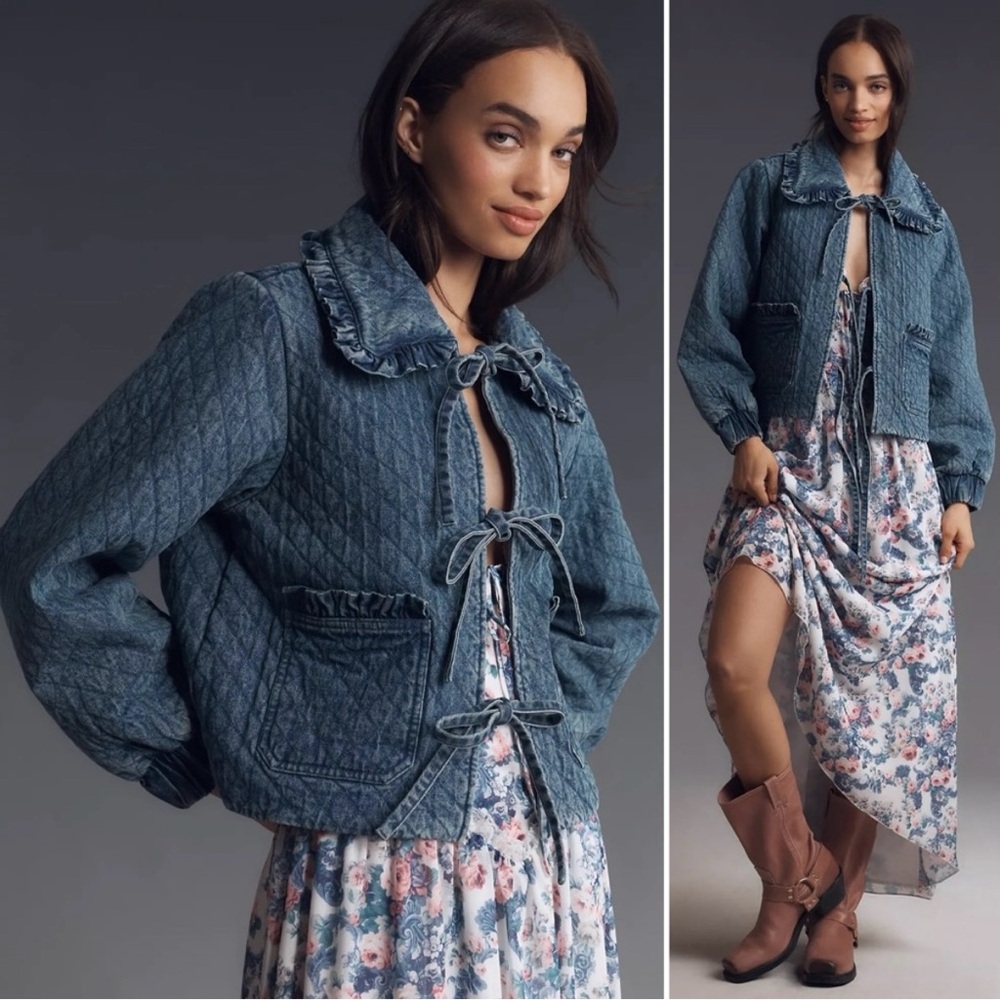 Avec les Filles The Maura Bow-Tie Denim Jacket